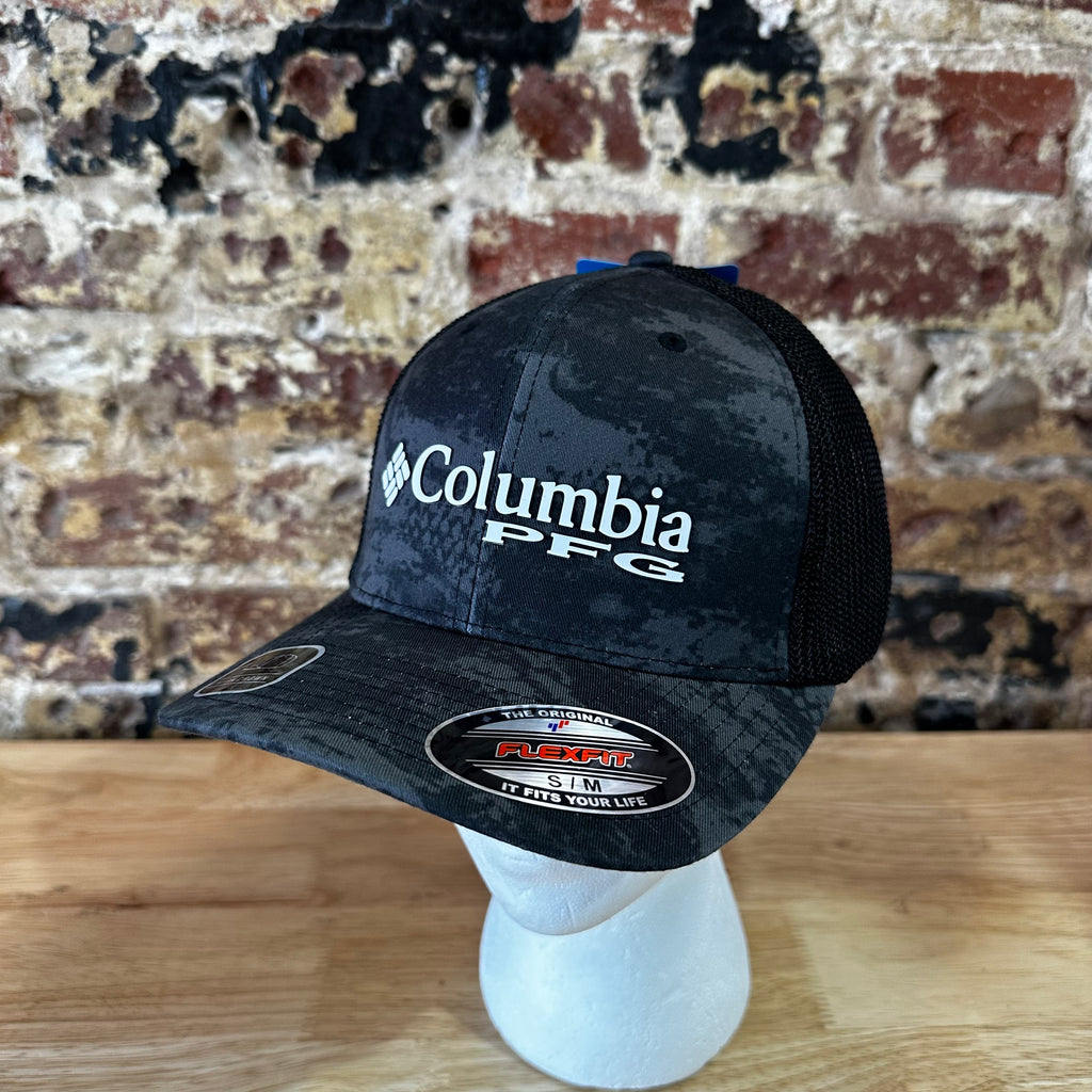 Columbia PFG Hat S/S Black Gray Camo Mesh back Logo NWT
