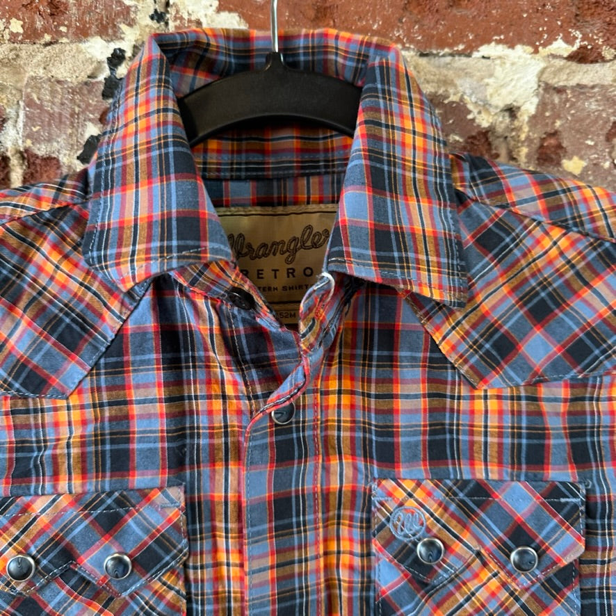 Wrangler Shirt Boys Small Button Up Youth Rodeo Cowboy Western Long Sleeve Blue