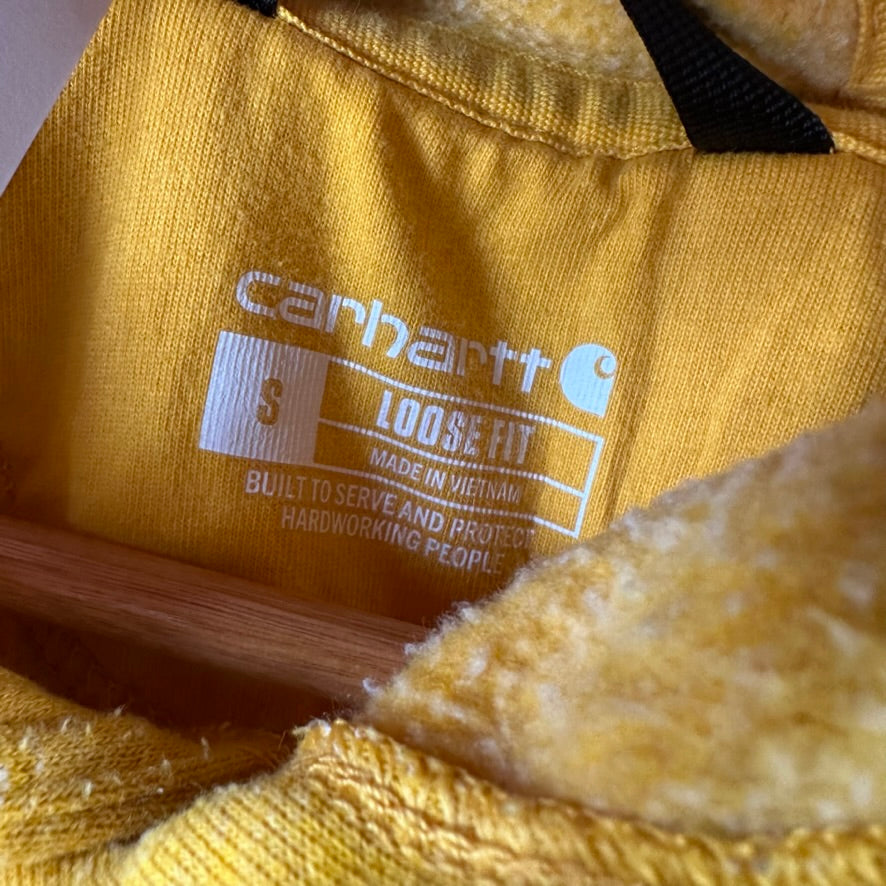 Carhartt Men's Small Sleeve Logo Hoodie Loose Fit Workwear Yellow K288