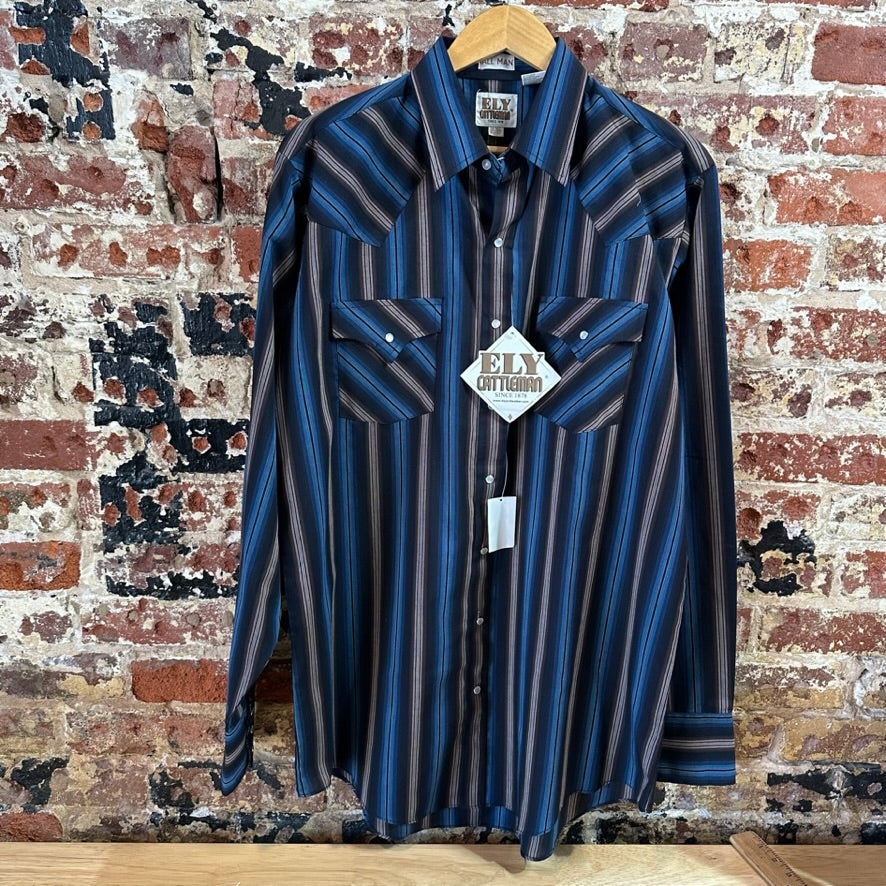 VTG Ely Cattleman Men's Large Tall Blue Western Shirt NEW