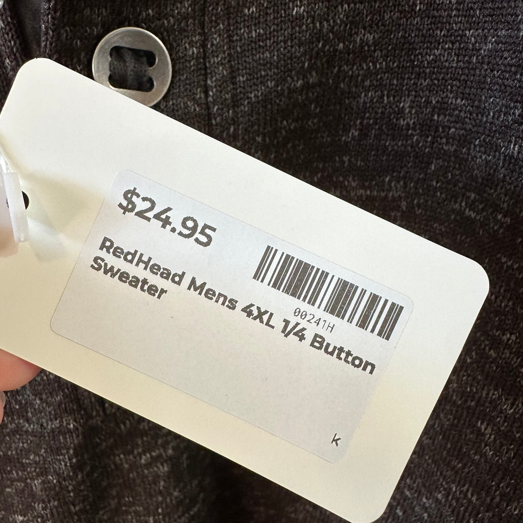 Red Head Pullover Sweater Mens 4XL Brown 1/4 Button Heathered Knit Fleece