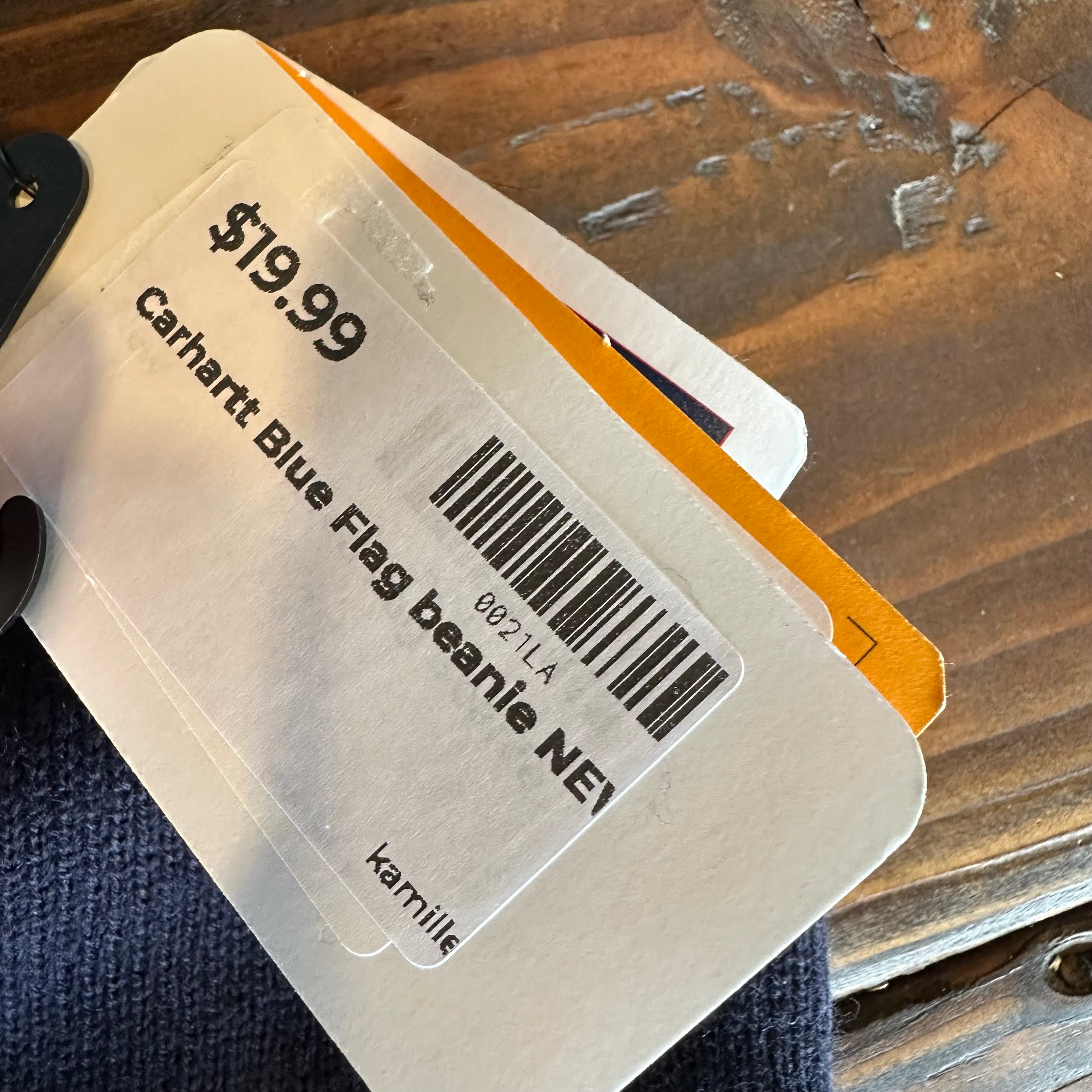 Carhartt Rib Knit Beanie Flag Patch Navy Blue NEW Hat OS