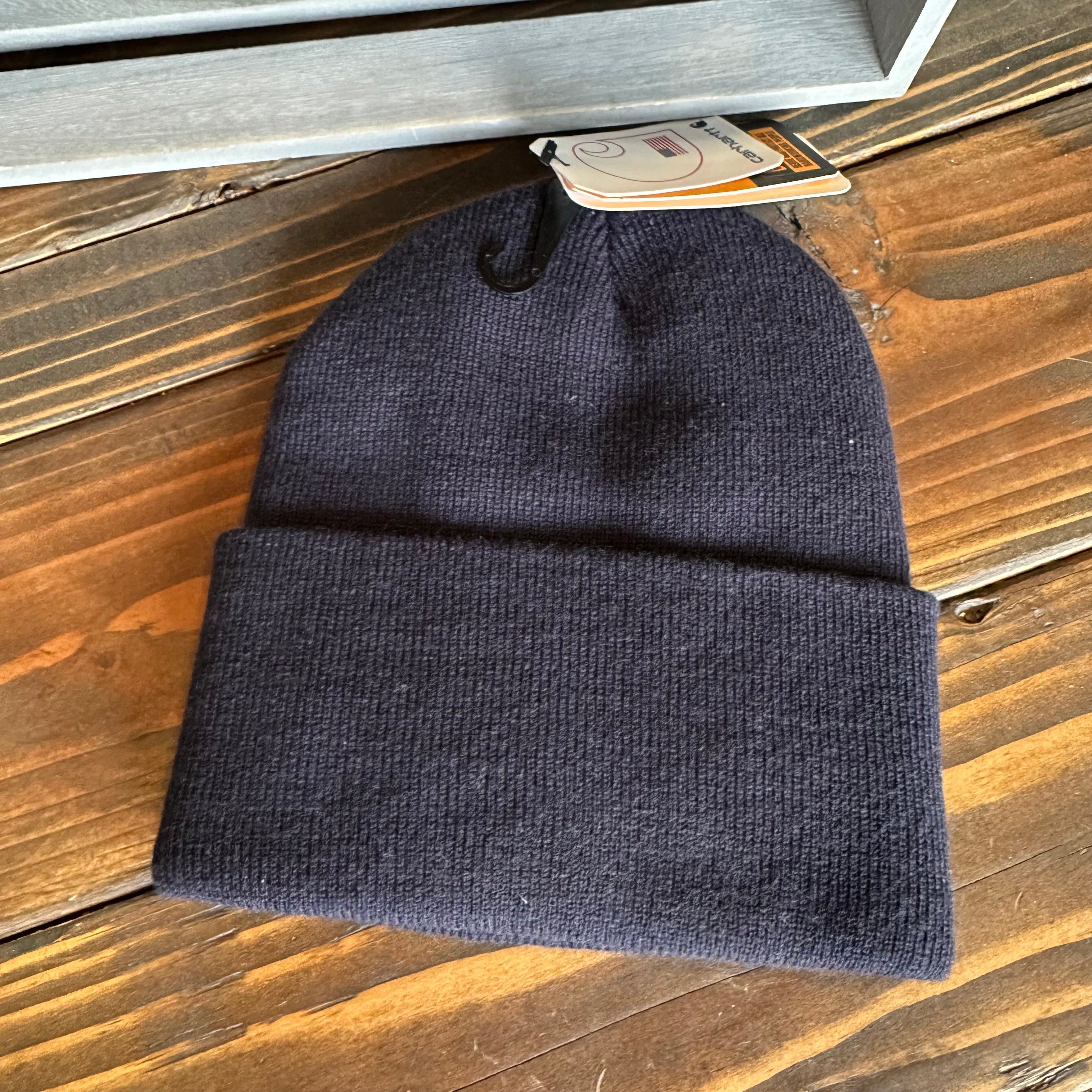 Carhartt Rib Knit Beanie Flag Patch Navy Blue NEW Hat OS