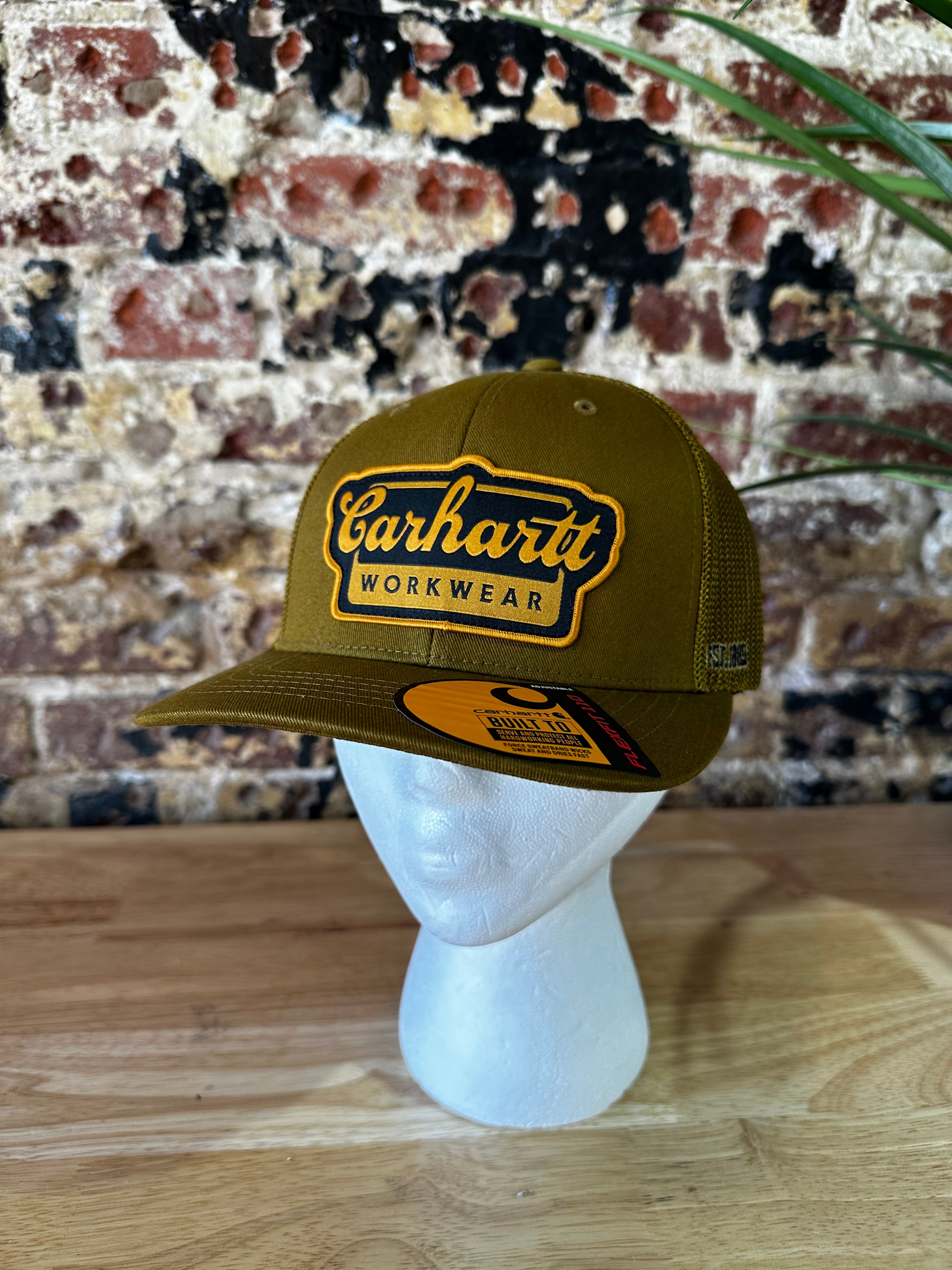 Carhartt Brown Script patch Snap Mesh Back Hat New