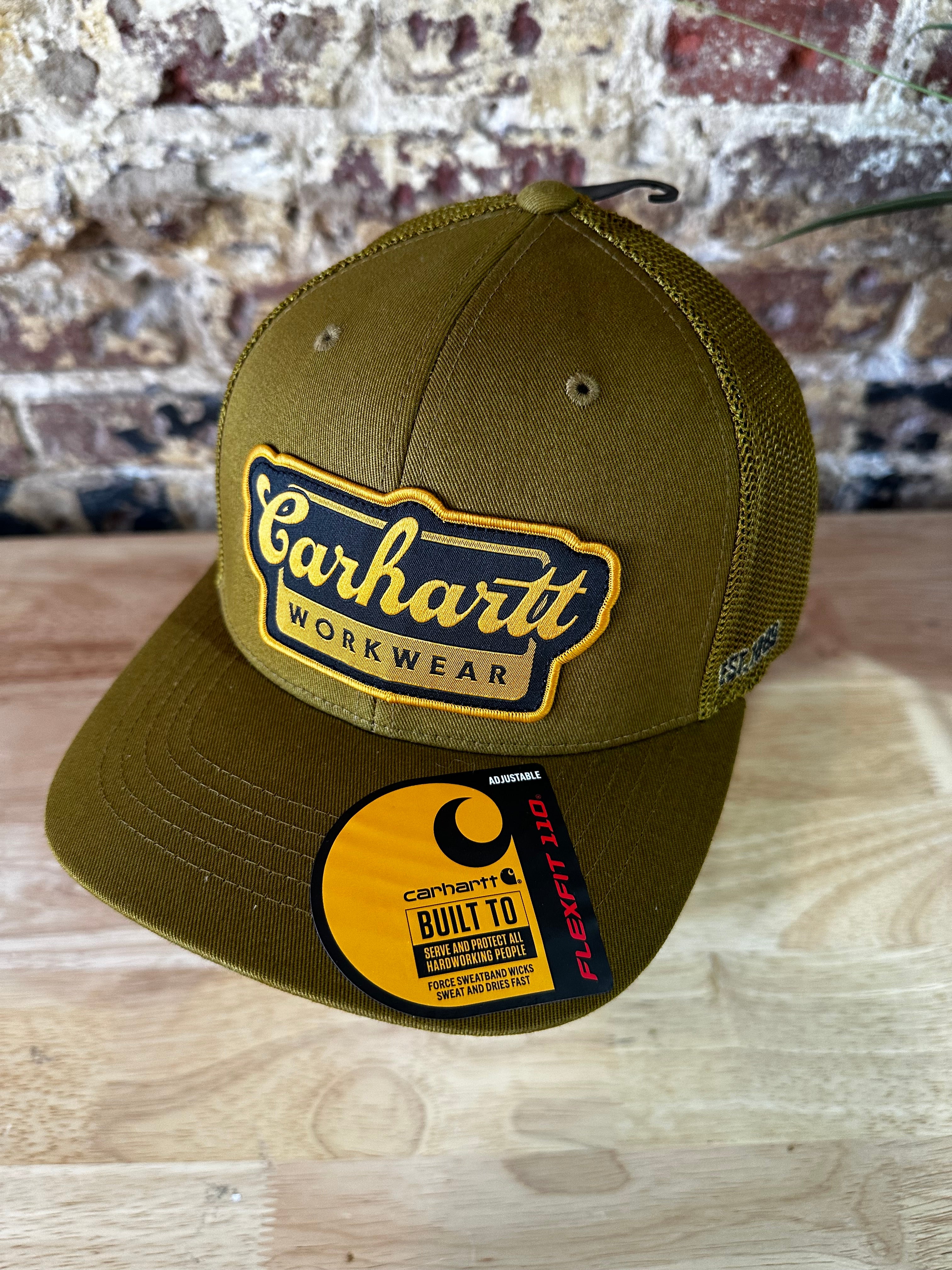 Carhartt Brown Script patch Snap Mesh Back Hat New