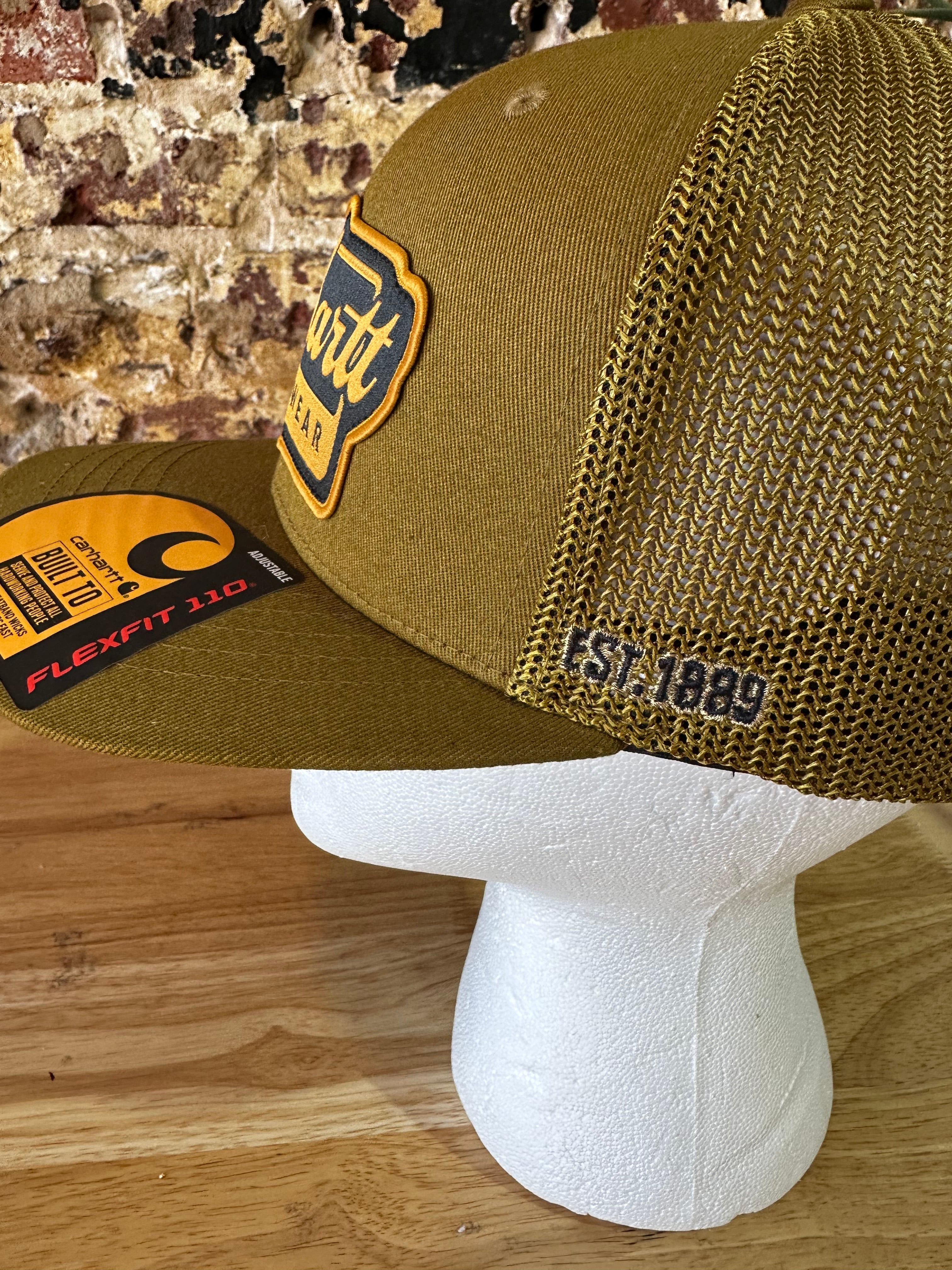 Carhartt Brown Script patch Snap Mesh Back Hat New