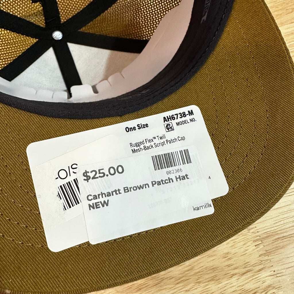 Carhartt Brown Script patch Snap Mesh Back Hat New