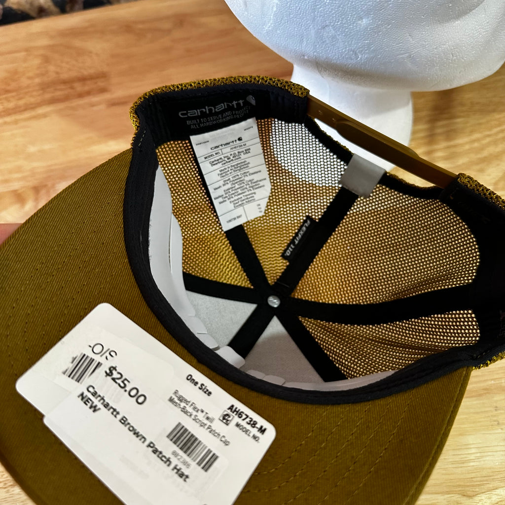 Carhartt Brown Script patch Snap Mesh Back Hat New