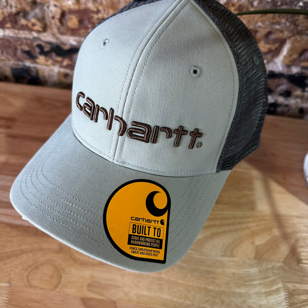 Carhartt Force Canvas Mesh-Back Logo Graphic SnapBack Trucker Hat Green New