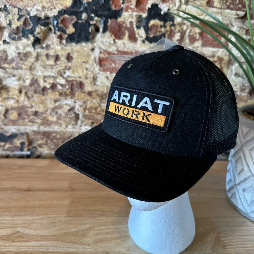 Ariat Mens Work Logo Patch Richardson Adjustable Snapback Cap Hat Black NEW