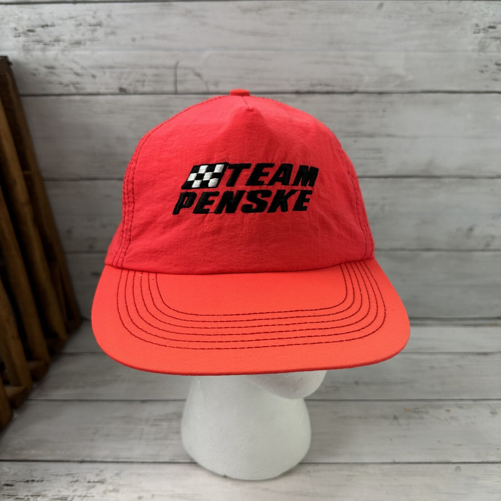 Vintage Team Penske Snapback Hat Nylon Neon 90s Racing Nascar Made in USA