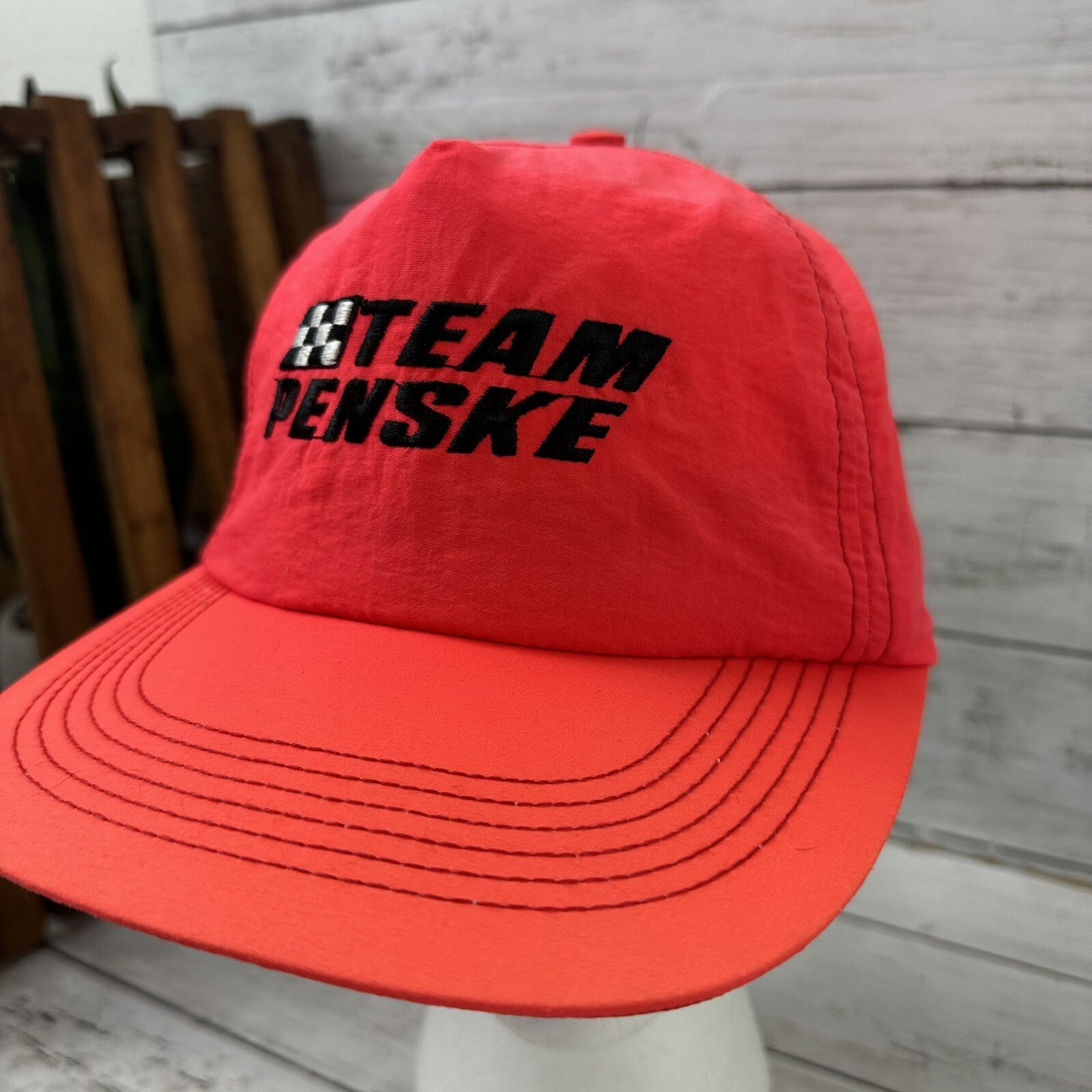 Vintage Team Penske Snapback Hat Nylon Neon 90s Racing Nascar Made in USA