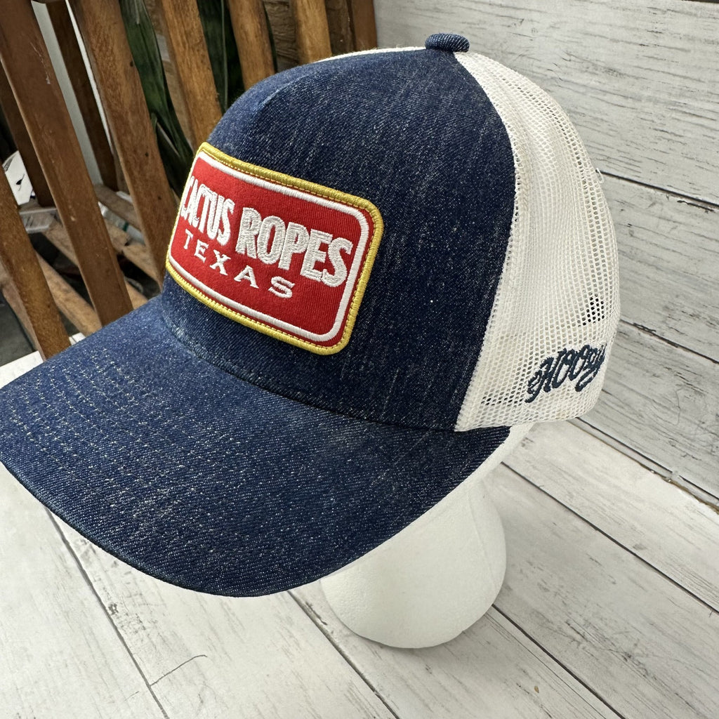 Hooey Cactus Ropes Texas Cap Blue Snapback Blue Denim White Mesh Trucker Hat