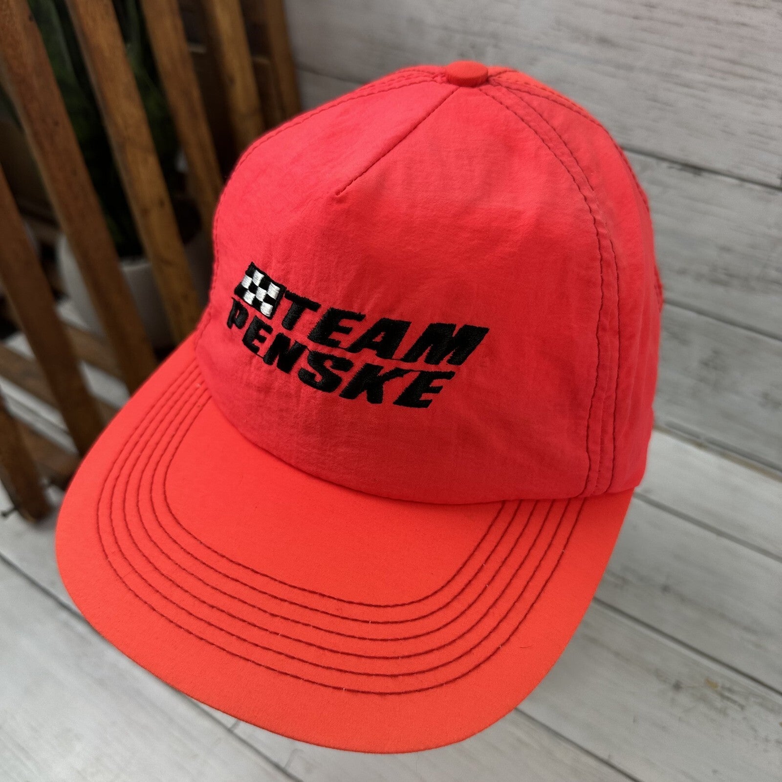 Vintage Team Penske Snapback Hat Nylon Neon 90s Racing Nascar Made in USA