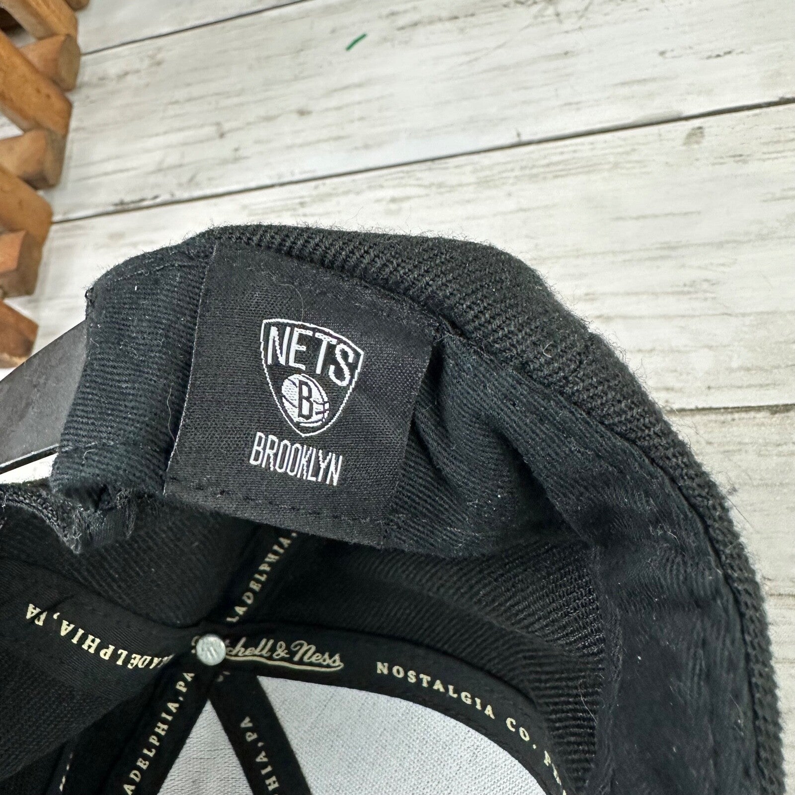 Mitchell and Ness NBA Brooklyn Nets Snapback Basketball Hat Cap All Black OS