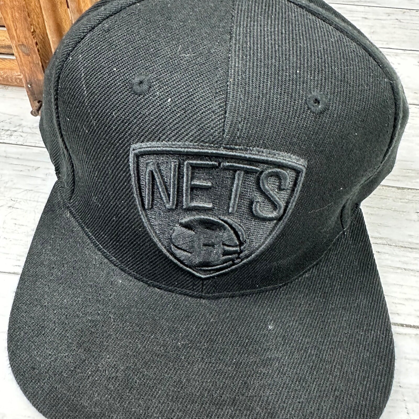 Mitchell and Ness NBA Brooklyn Nets Snapback Basketball Hat Cap All Black OS