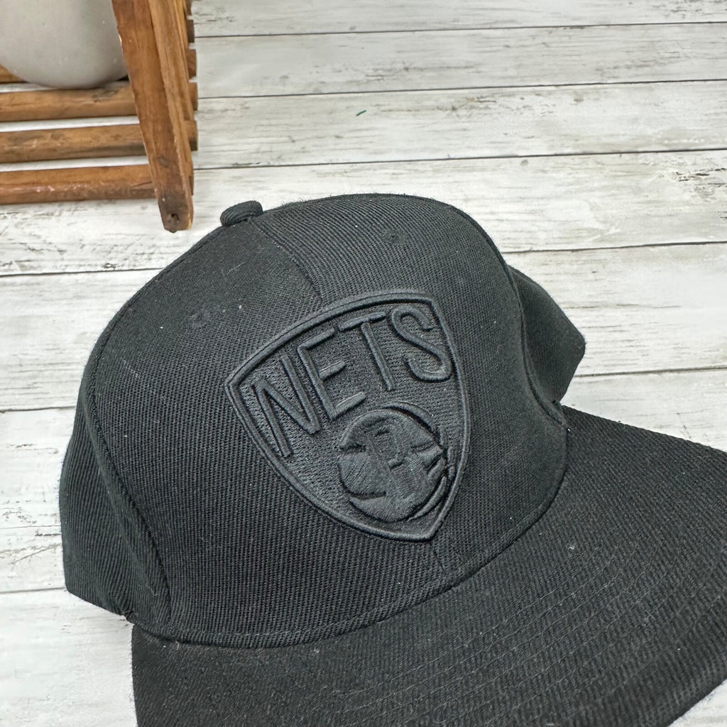 Mitchell and Ness NBA Brooklyn Nets Snapback Basketball Hat Cap All Black OS