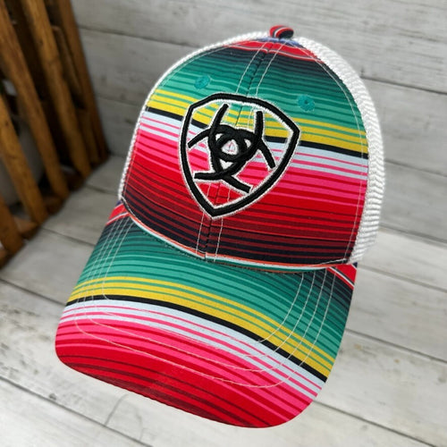 Ariat Bright Serape Trucker Hat Logo Snapback Baseball Mesh Cap Striped Aztec