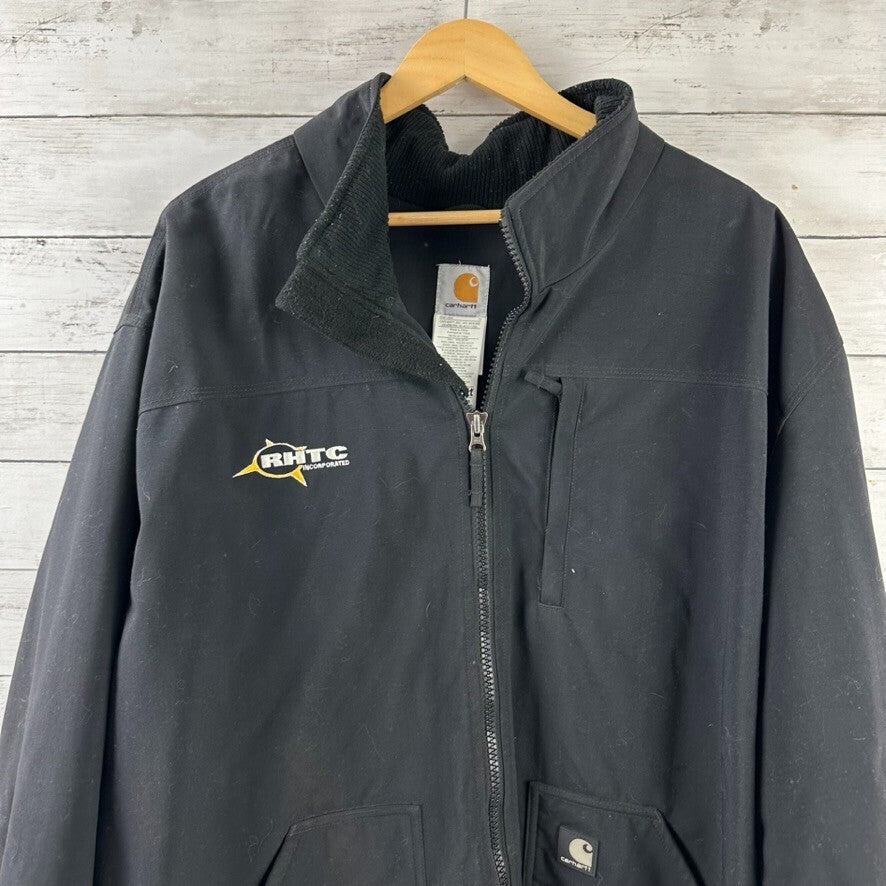 Carhartt Jacket Mens 2XL Corduroy Collar Fleece Lined Nylon Black Zip J199 BLK