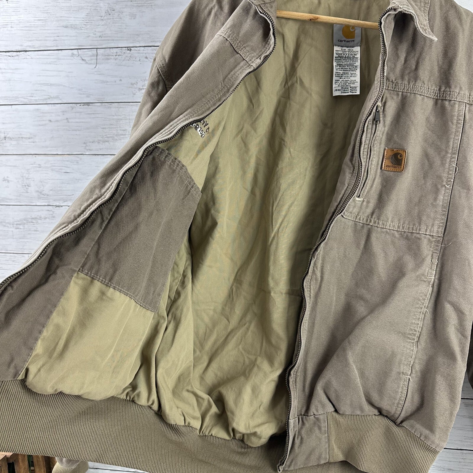 Carhartt Jacket Mens XL J163 MUS Wylie Tan Collared Full Zip Lightweight Bomber