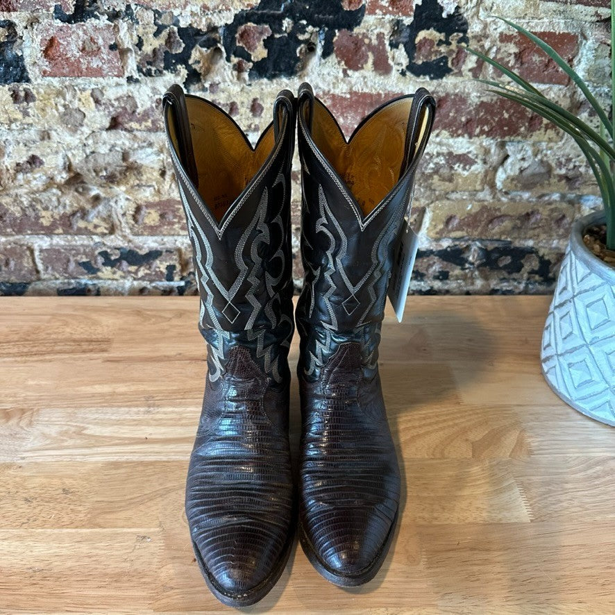 Tony Lama 8012 Men’s 9 D Black Brown Lizard Skin Cowboy Western Boots USA