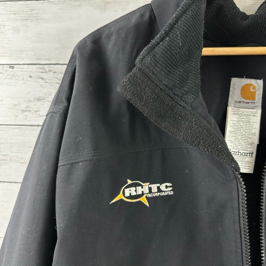 Carhartt Jacket Mens 2XL Corduroy Collar Fleece Lined Nylon Black Zip J199 BLK