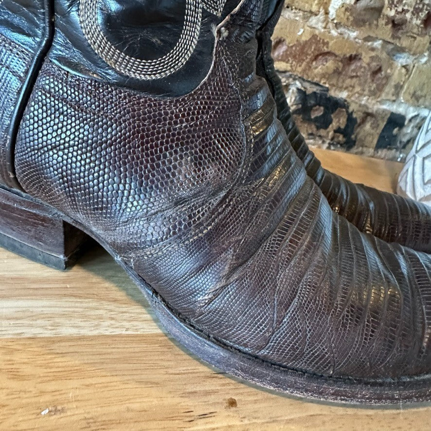 Tony Lama 8012 Men’s 9 D Black Brown Lizard Skin Cowboy Western Boots USA