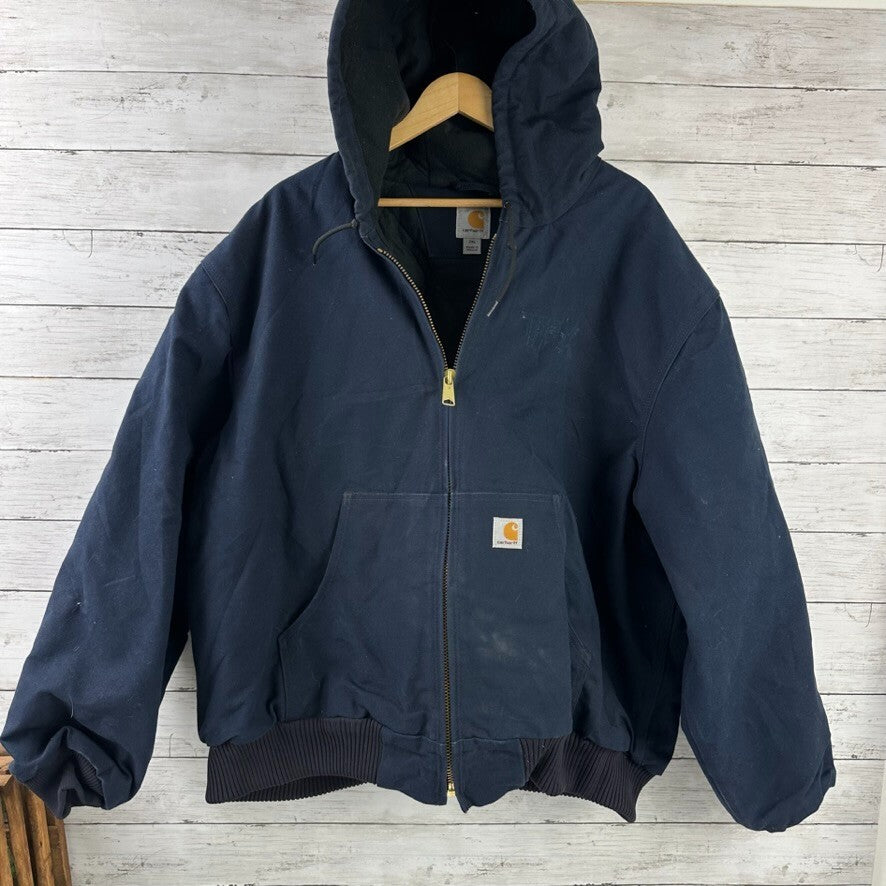 Carhartt Jacket Mens lined Dark Navy Blue DNY 2XL Hooded