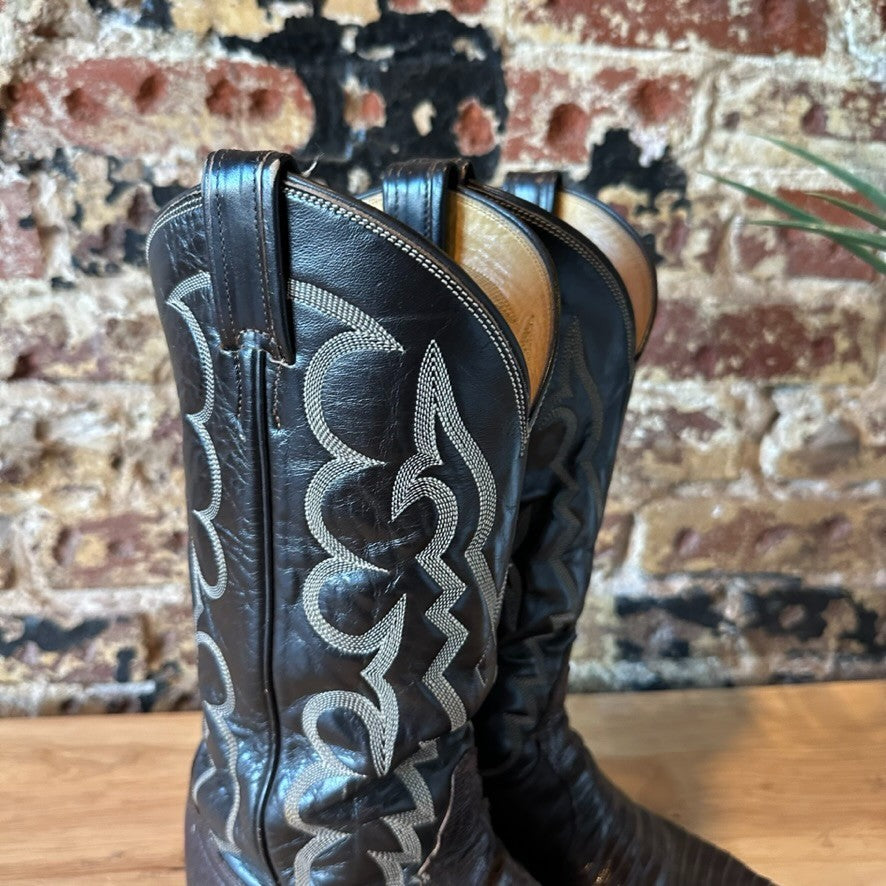 Tony Lama 8012 Men’s 9 D Black Brown Lizard Skin Cowboy Western Boots USA