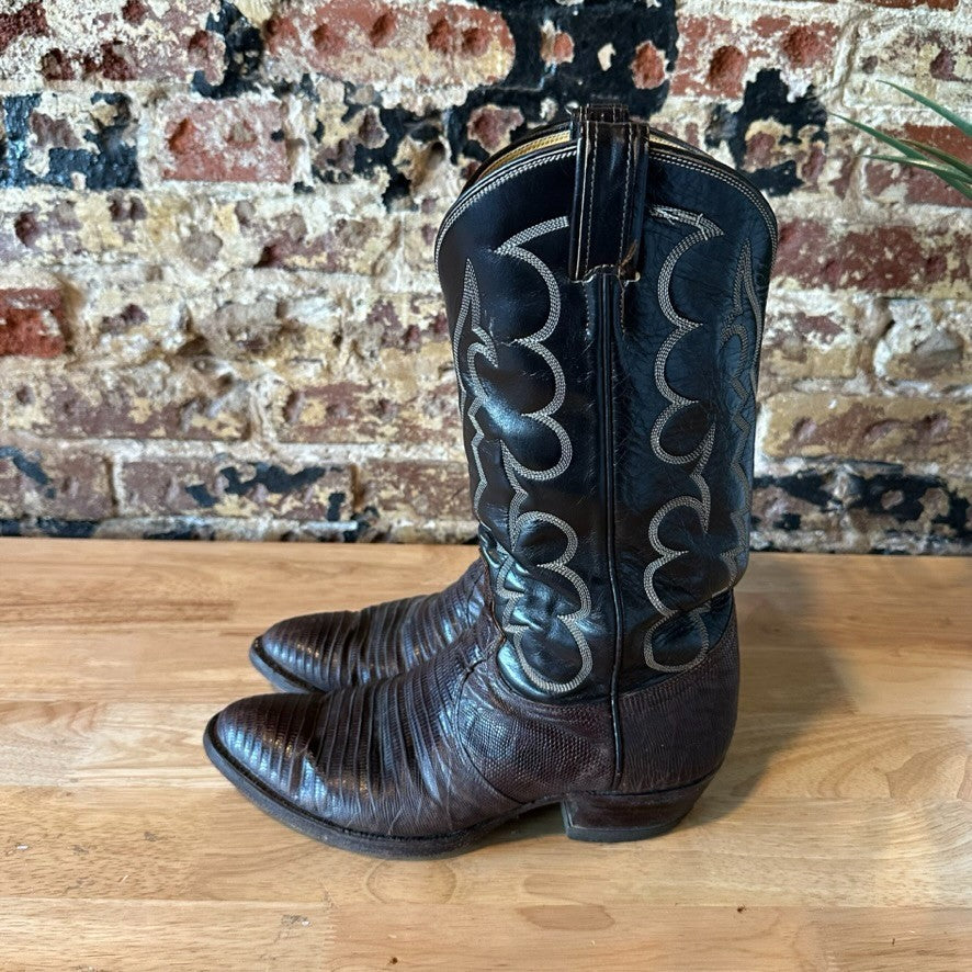 Tony Lama 8012 Men’s 9 D Black Brown Lizard Skin Cowboy Western Boots USA
