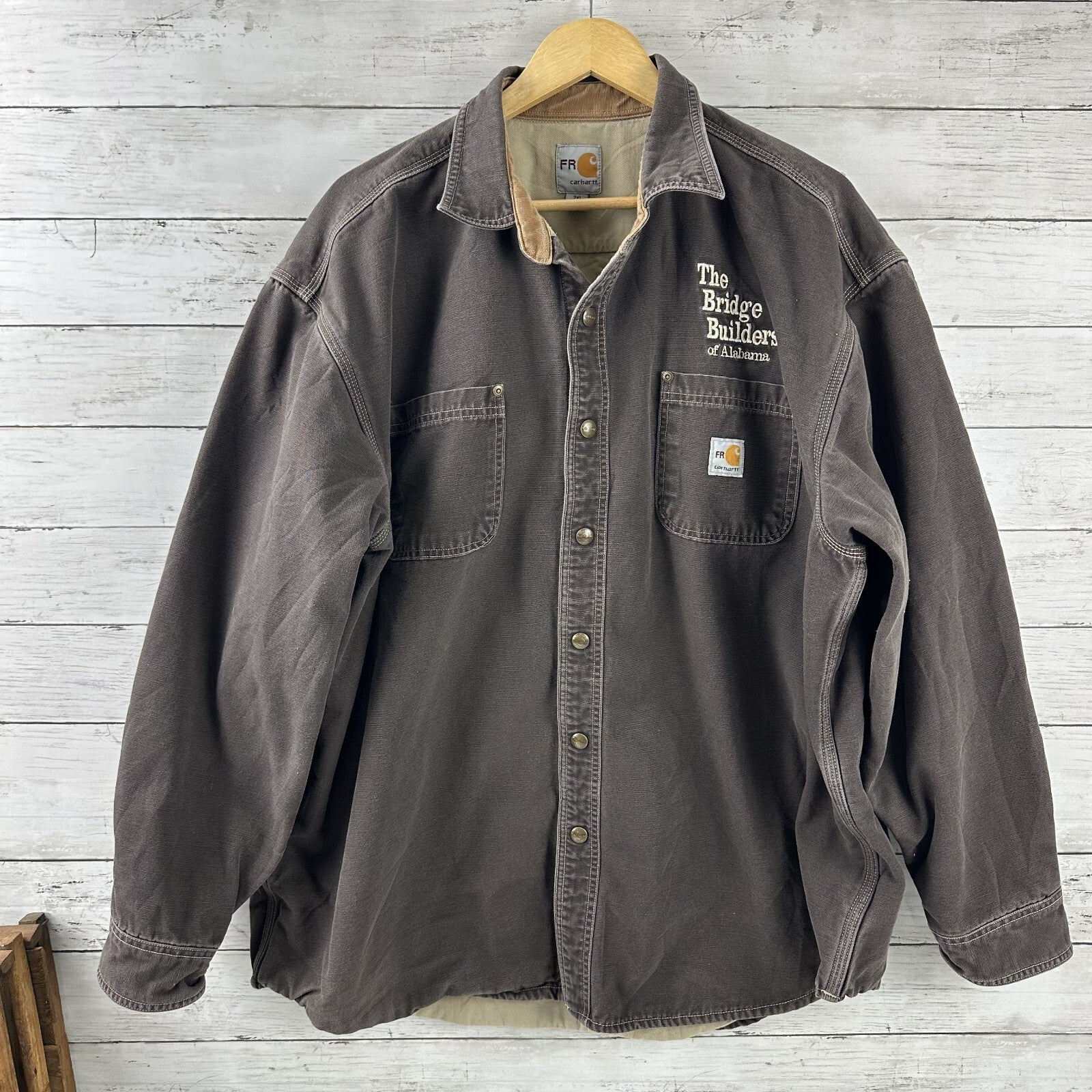 Carhartt FR Flame Resistant Canvas Shirt Jacket Mens 2XL Lined CAT 3 Brown