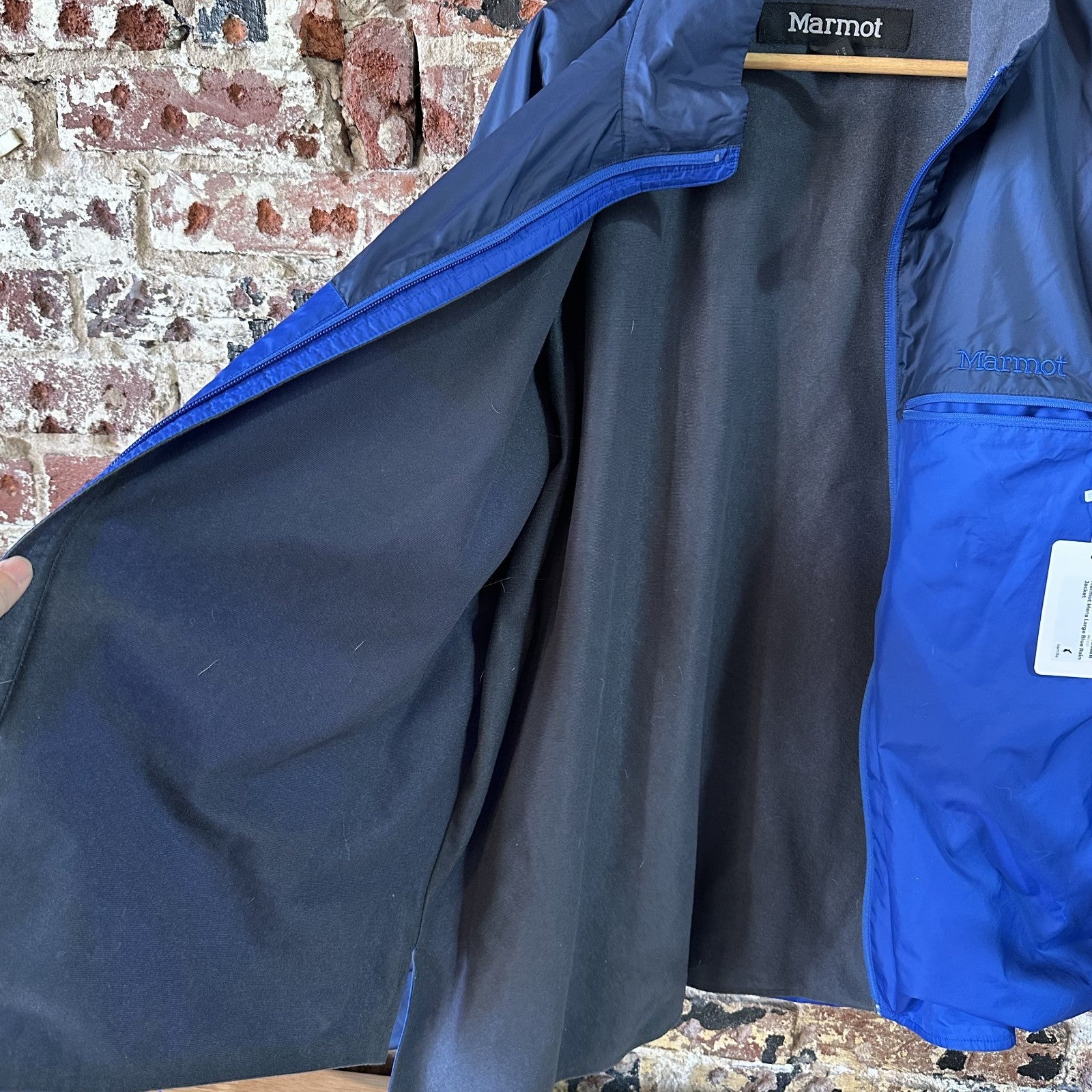 Marmot Jacket Mens Large Blue Hooded Outdoor Lightweight Comfort Windstopper