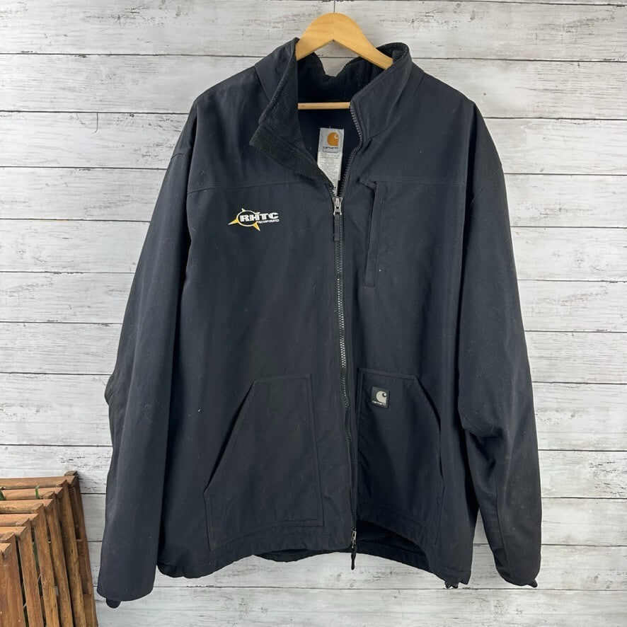 Carhartt Jacket Mens 2XL Corduroy Collar Fleece Lined Nylon Black Zip J199 BLK