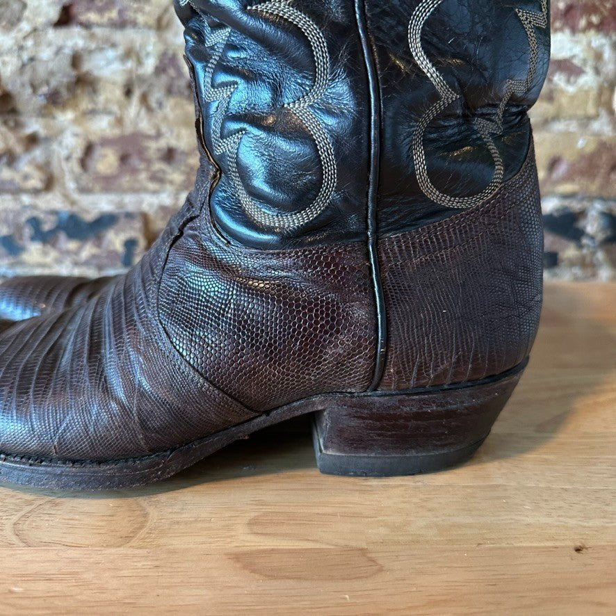 Tony Lama 8012 Men’s 9 D Black Brown Lizard Skin Cowboy Western Boots USA