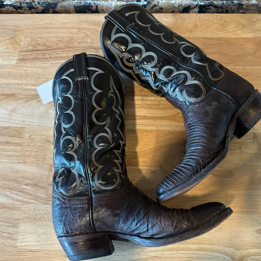 Tony Lama 8012 Men’s 9 D Black Brown Lizard Skin Cowboy Western Boots USA