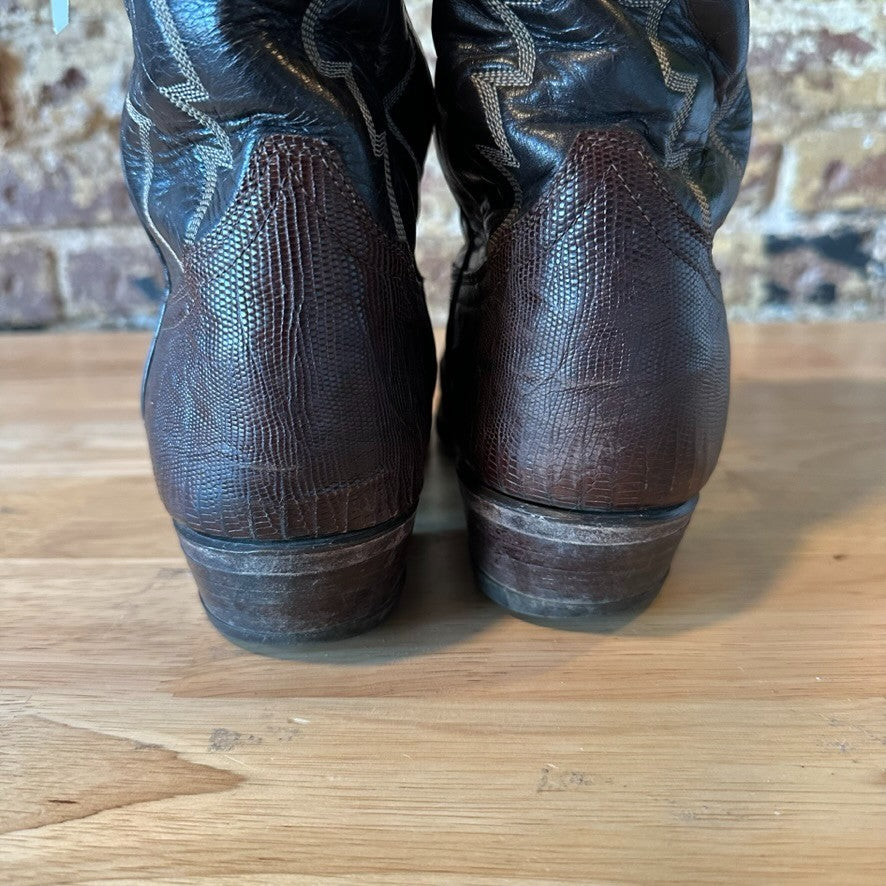 Tony Lama 8012 Men’s 9 D Black Brown Lizard Skin Cowboy Western Boots USA