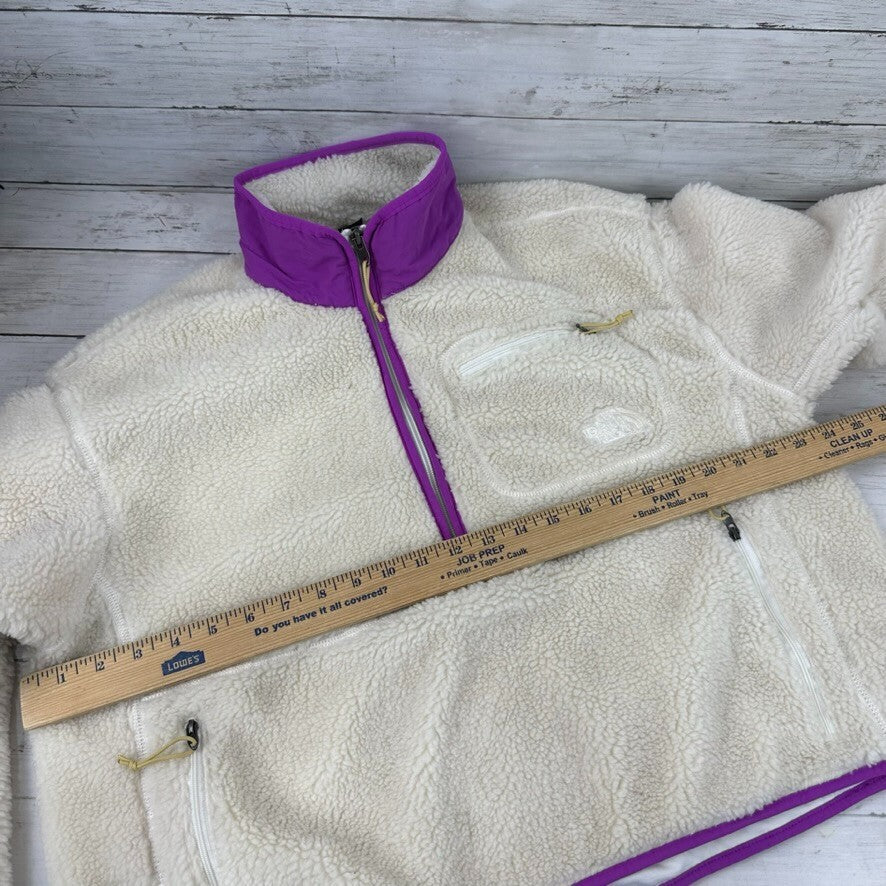 North Face Women Large Extreme Pile Fleece 1/2 Zip Pullover Jacket Crop Cream