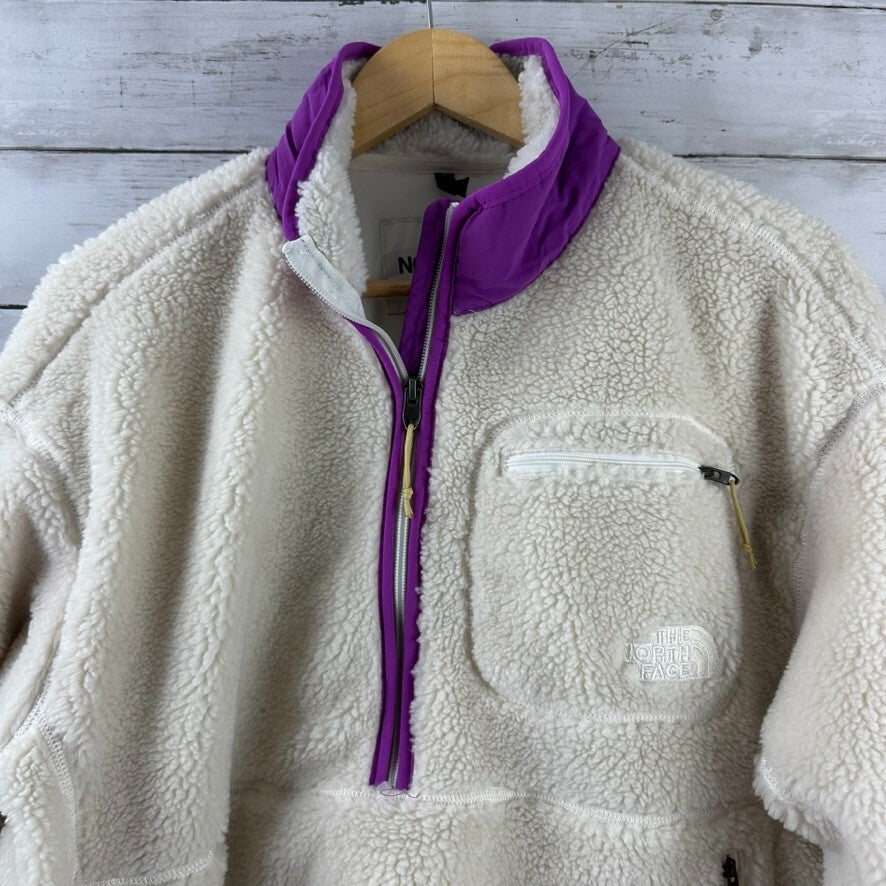 North Face Women Large Extreme Pile Fleece 1/2 Zip Pullover Jacket Crop Cream