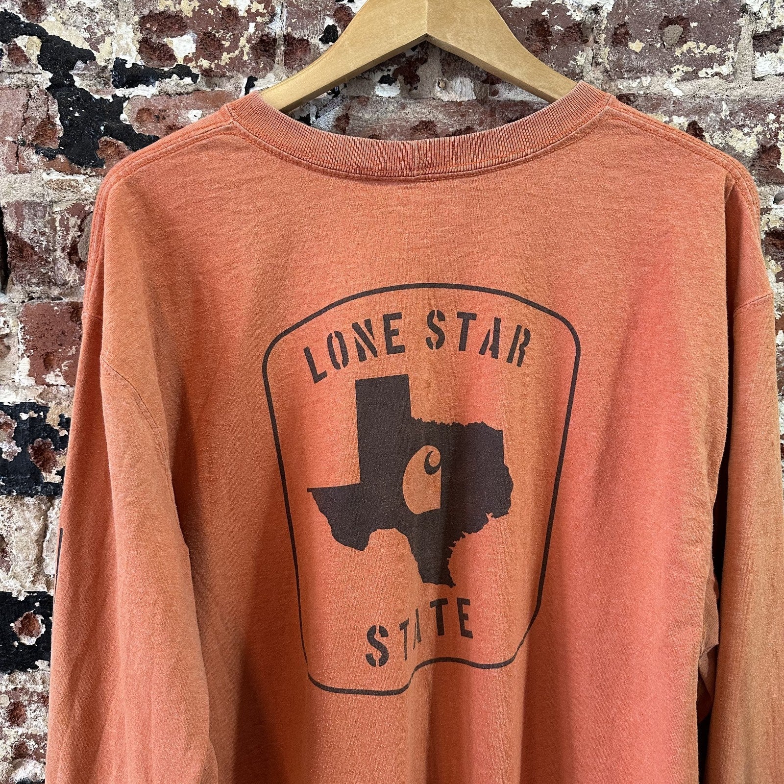 Carhartt T Shirt Mens Large Long Sleeve Workwear Lone Star Texas Orange