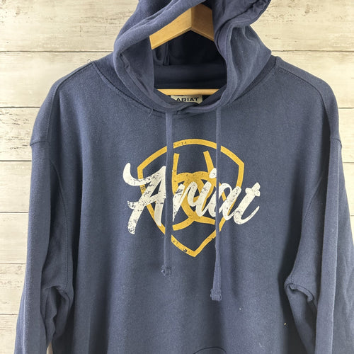 Ariat Ladies R.E.A.L Shield Logo Navy Blue Pullover Hoodie Sweater 2XL NWT