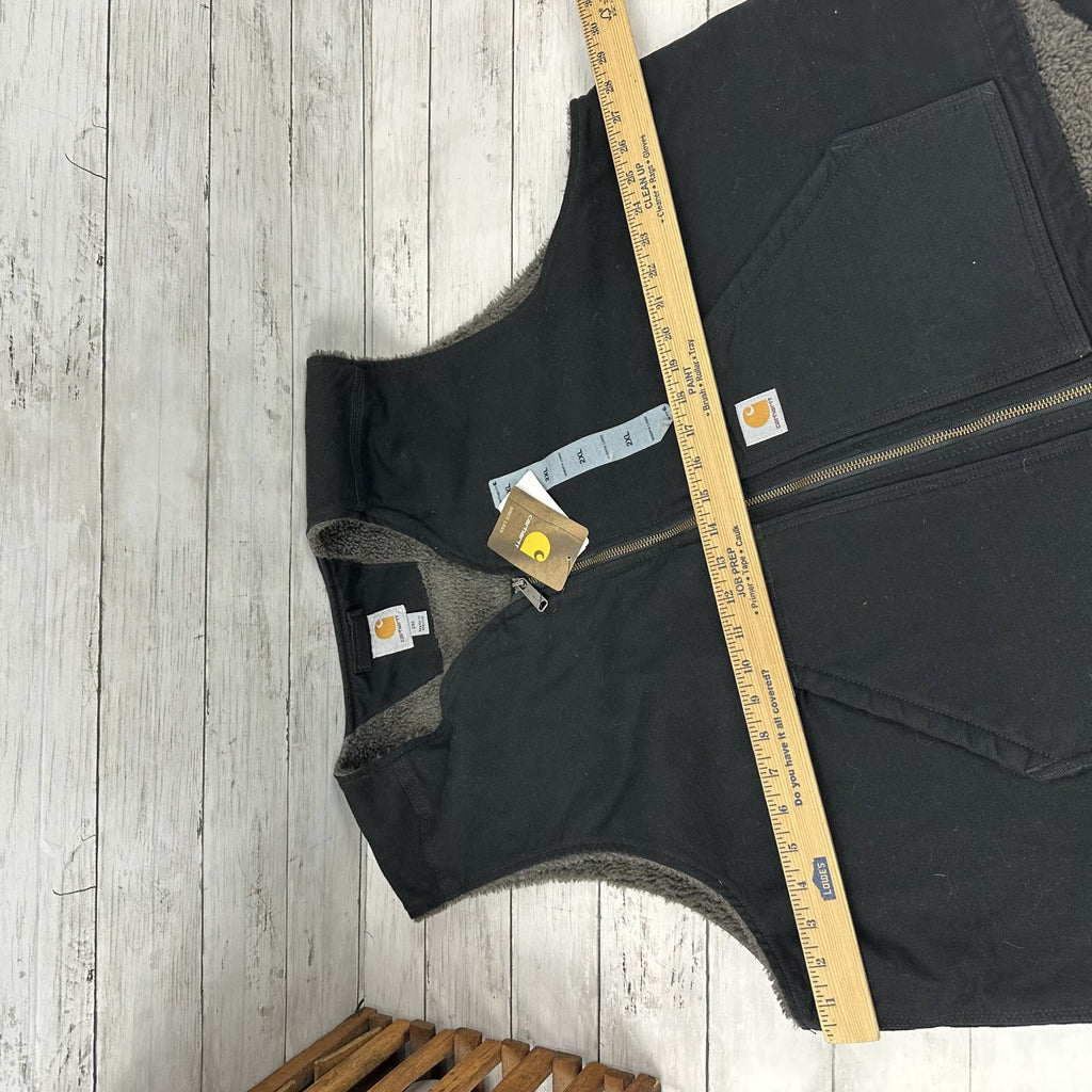 Carhartt Men's Sherpa Lined Black Canvas Vest 2XL Relaxed Fit NWT