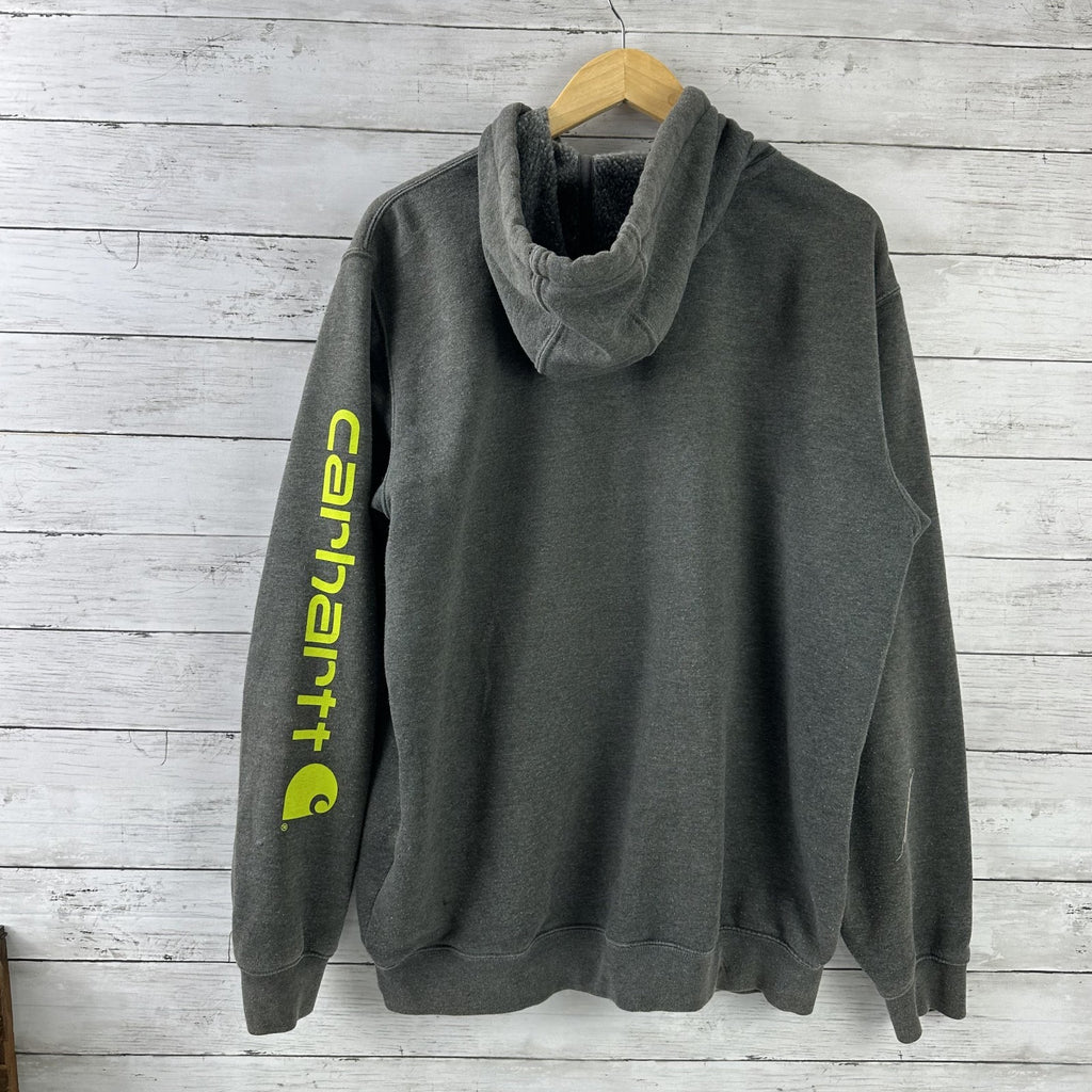 Carhartt Gray K288 Men's Size Medium Hoodie green sleeve Logo
