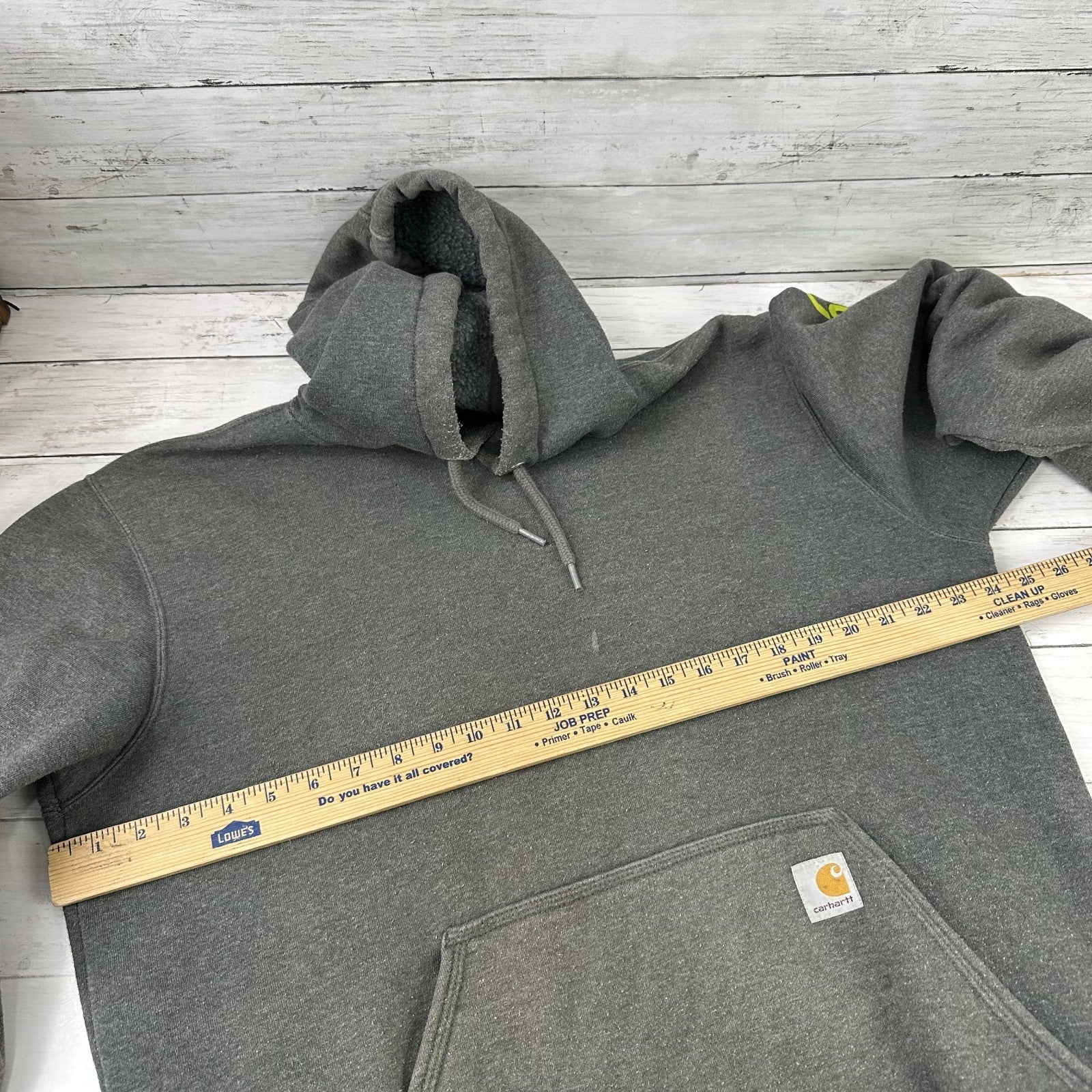 Carhartt Gray K288 Men's Size Medium Hoodie green sleeve Logo