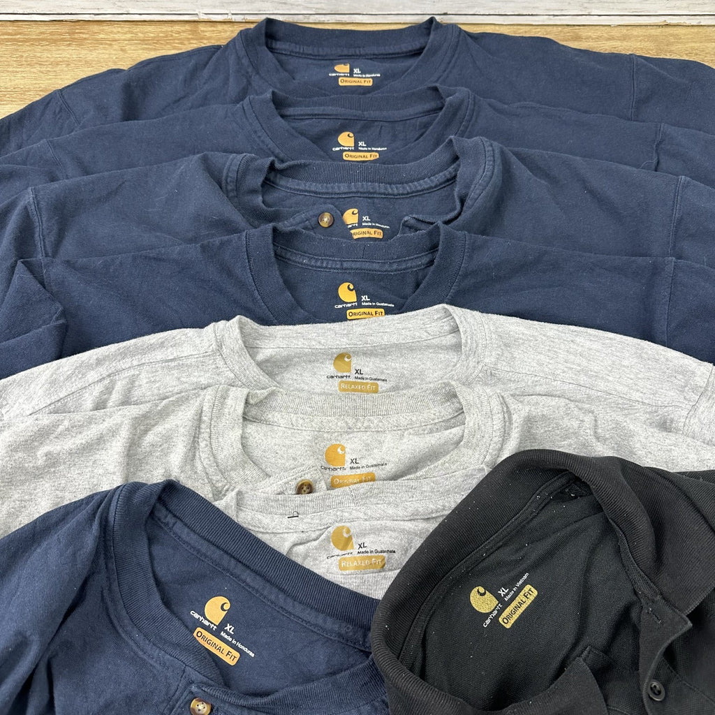Lot of 9 Carhartt Shirt XL Short Sleeve Pocket Tees Henley Polo Logo Blue gray