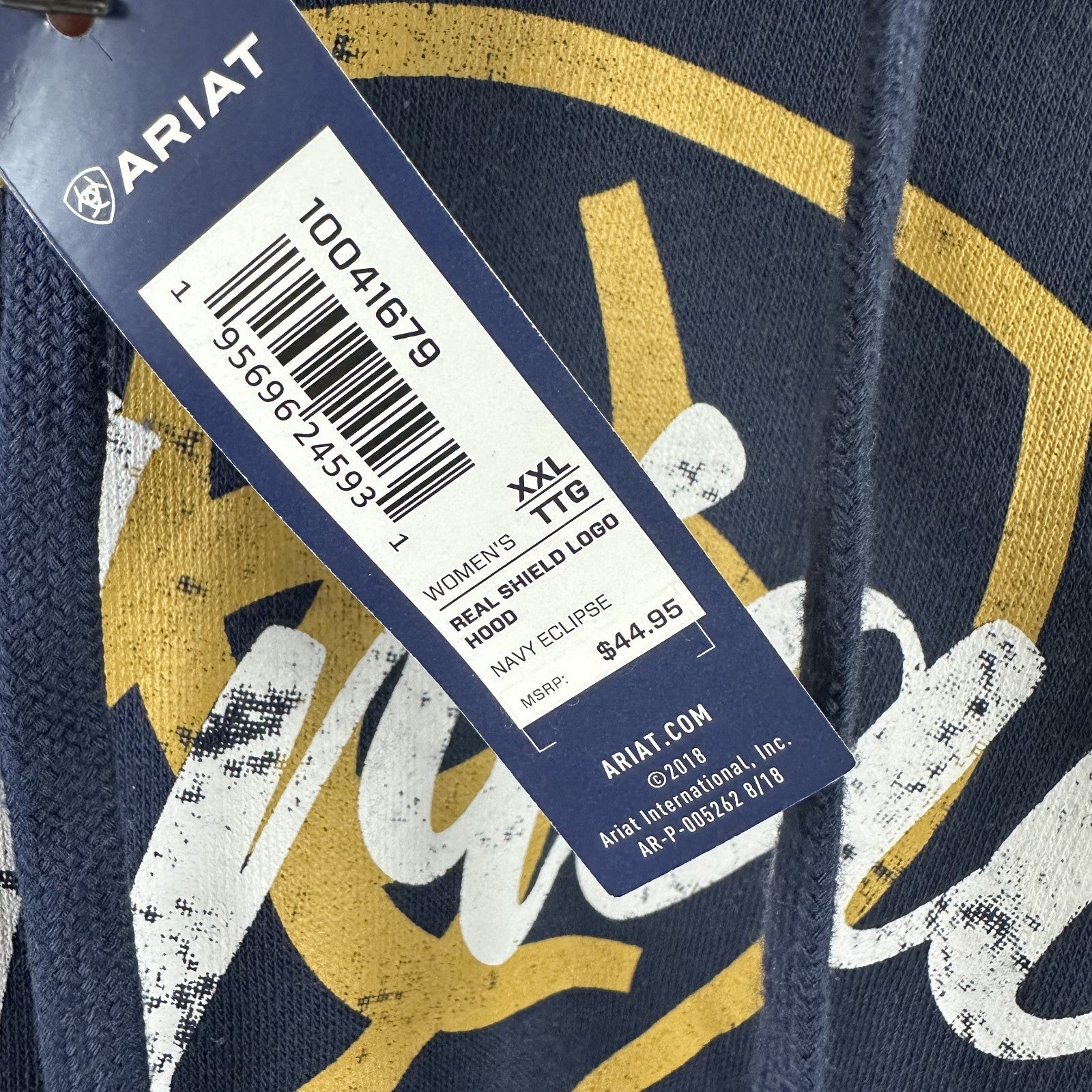 Ariat Ladies R.E.A.L Shield Logo Navy Blue Pullover Hoodie Sweater 2XL NWT