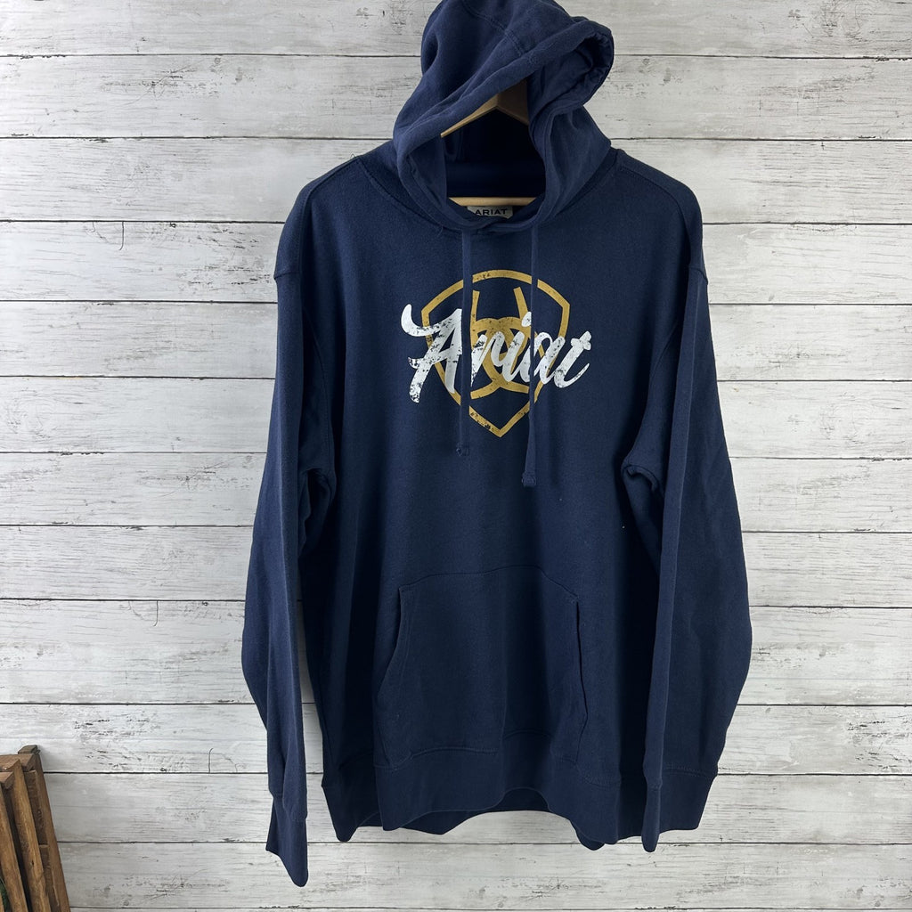 Ariat Ladies R.E.A.L Shield Logo Navy Blue Pullover Hoodie Sweater 2XL NWT