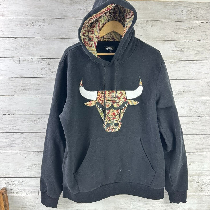 FISLL NBA Men's Large Chicago bulls Moroccan Aztec Detail Hoodie Black &nbsp;