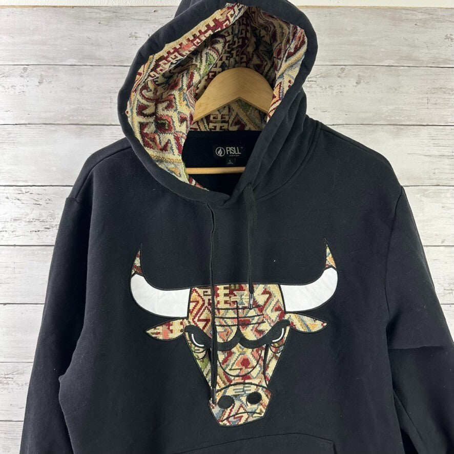 FISLL NBA Men's Large Chicago bulls Moroccan Aztec Detail Hoodie Black &nbsp;