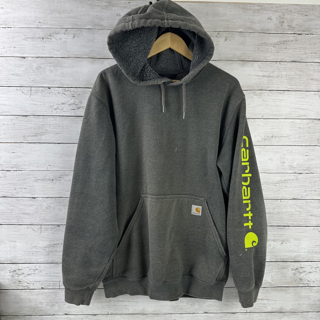 Carhartt Gray K288 Men's Size Medium Hoodie green sleeve Logo