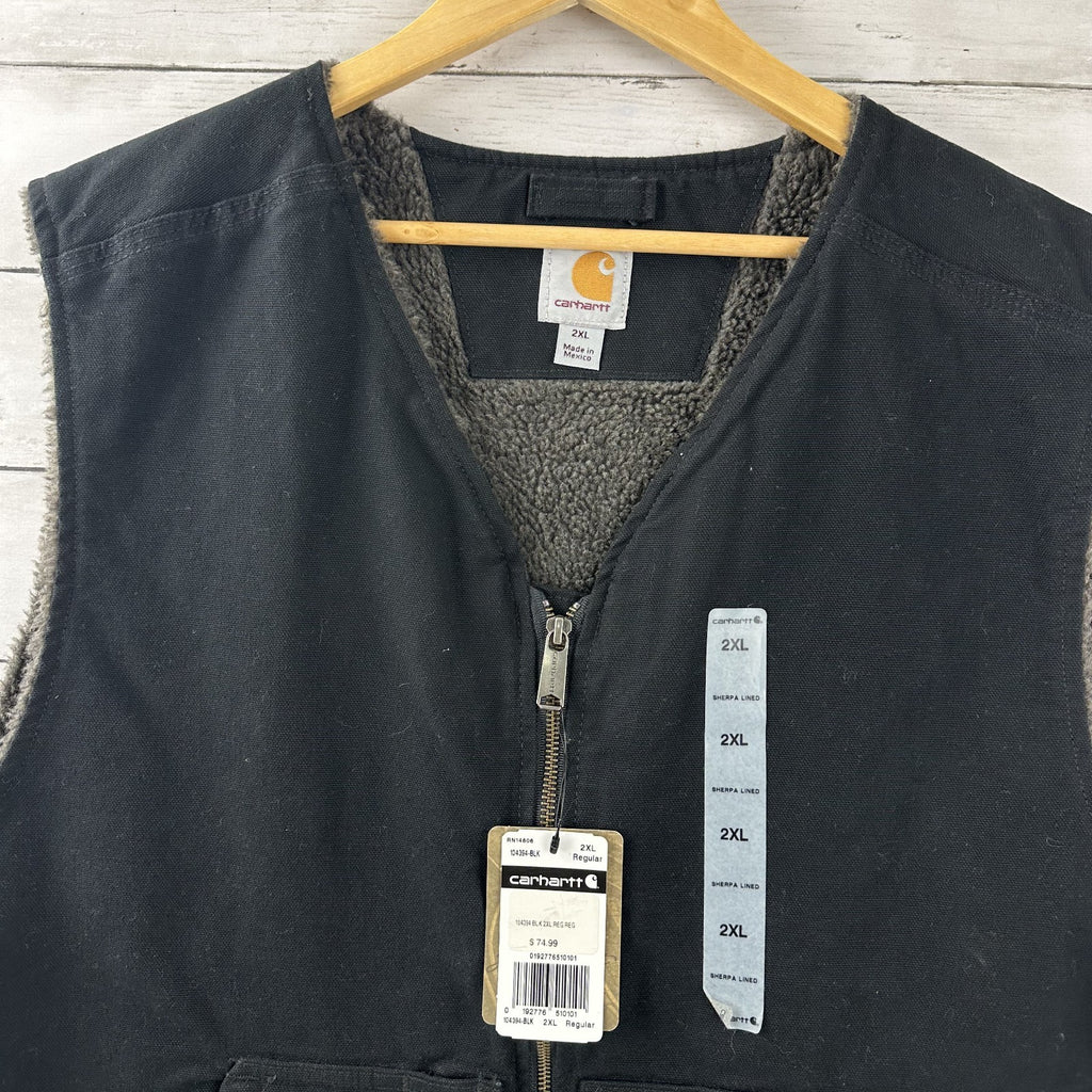 Carhartt Men's Sherpa Lined Black Canvas Vest 2XL Relaxed Fit NWT